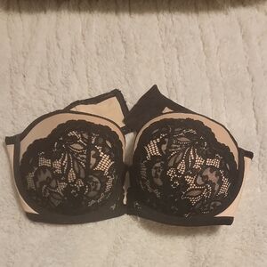 Black Lace Overlay Nude Strapless Push-Up Bra 42DDD - Women Intimates